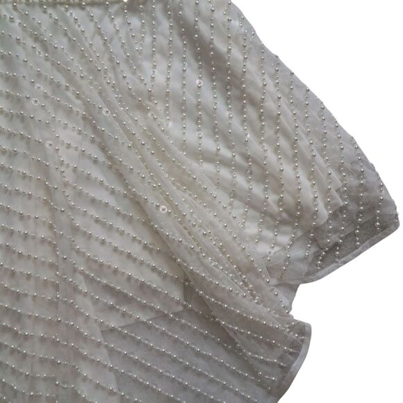 NWT Mac Duggal Gown Womens 2 Ivory One Shoulder Pearl Sequin Asymmetrical Bridal - Picture 10 of 16